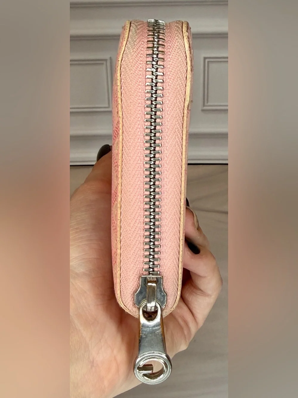 Goyard Sakura Rare Pink GM Zip Around Wallet Goyardine Leather Includes Box